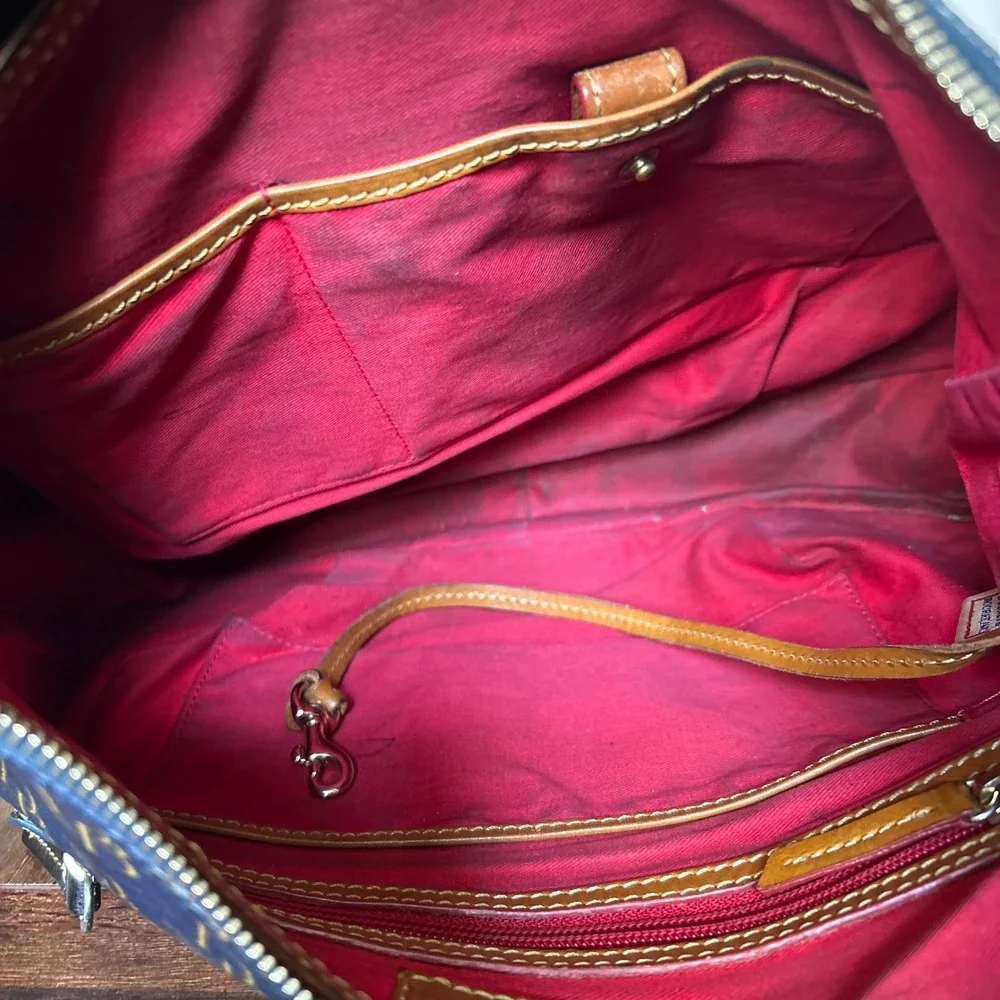 Dooney & Bourke Collins 1975 Signature Brown Leather Shoulder Bag Hobo Navy Blue